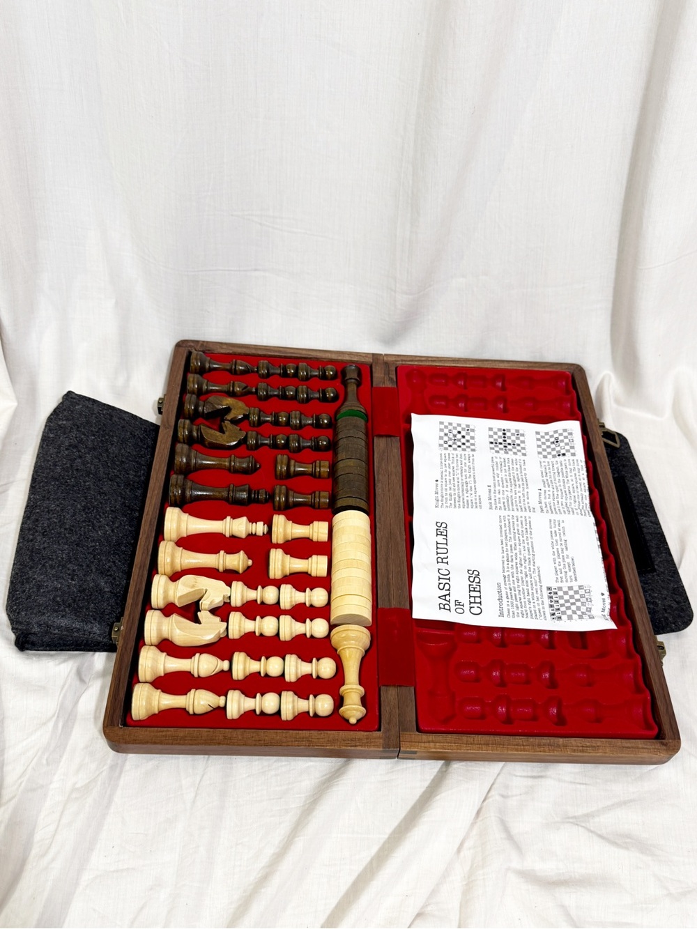 15” Walnut Magnetic Chess & Checkers Set 2-in-1 New